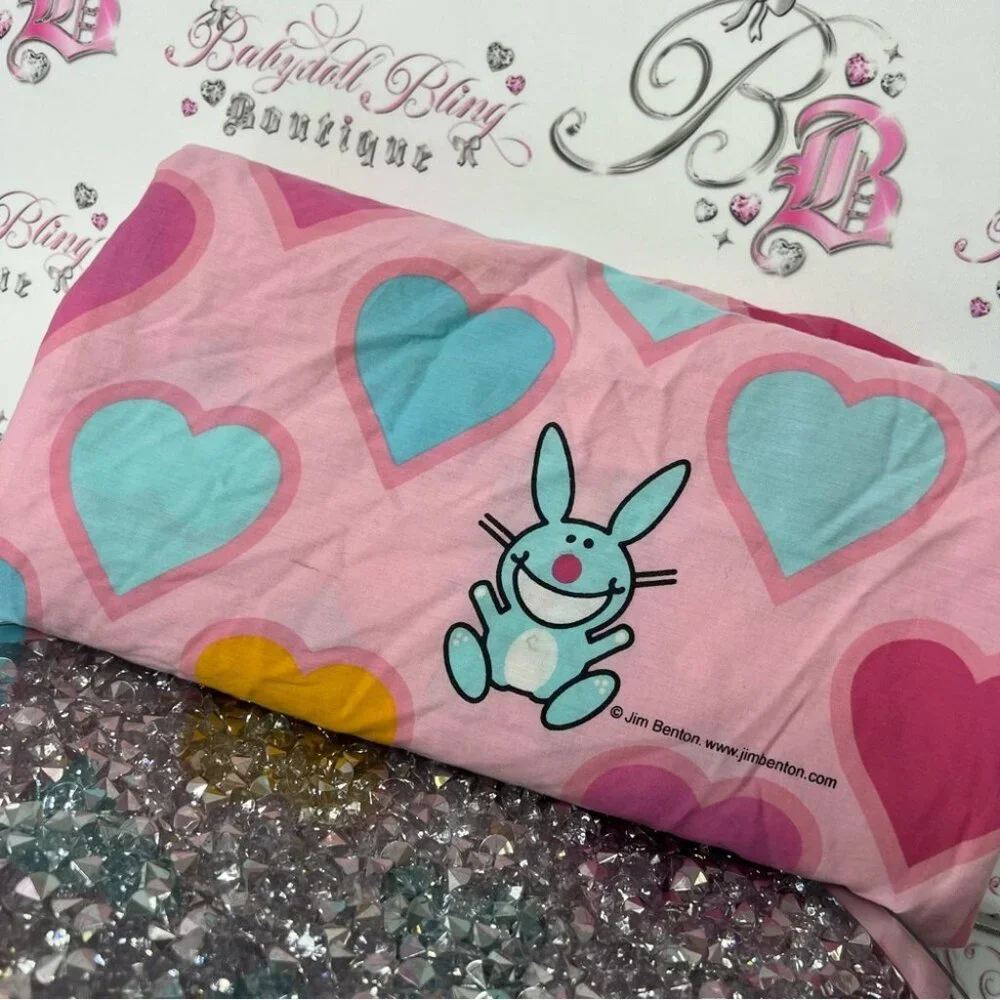 Happy bunny sheets Jim Benton top sheet hearts Pink and Blue Heart Bunny